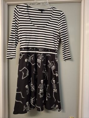 Sourpuss Striped Skeleton Dress